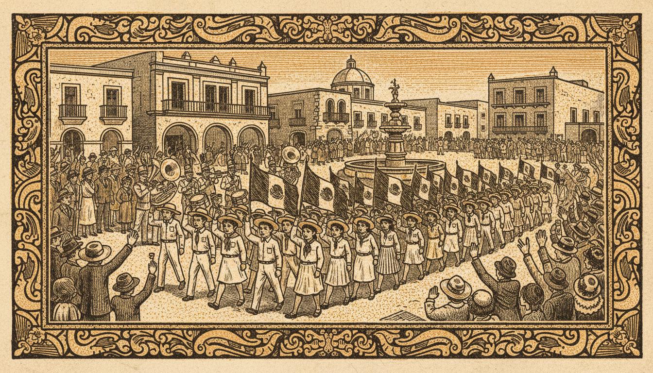 Desfile civico escolar en plaza mexicana