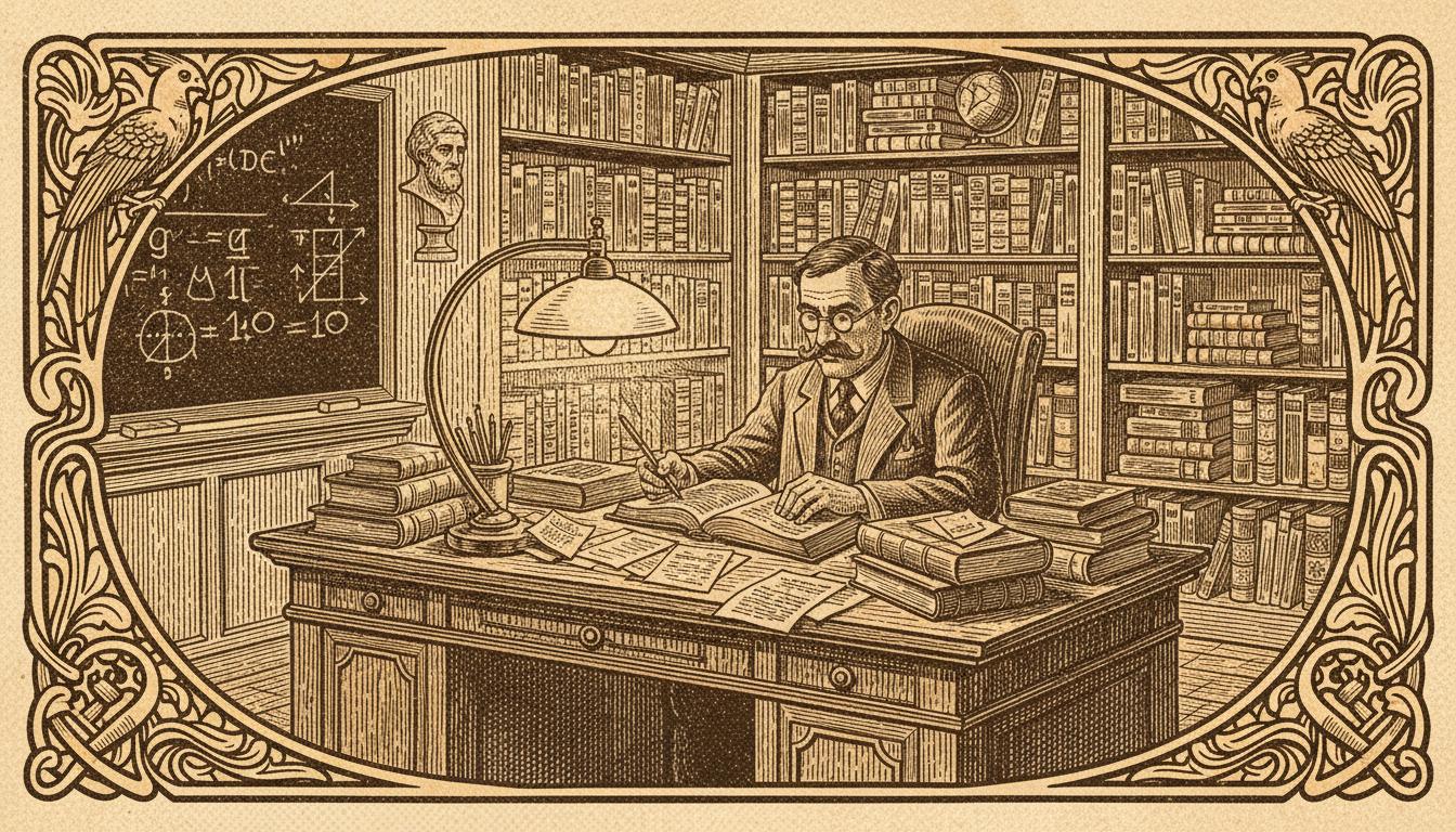 Docente estudioso en biblioteca con libros